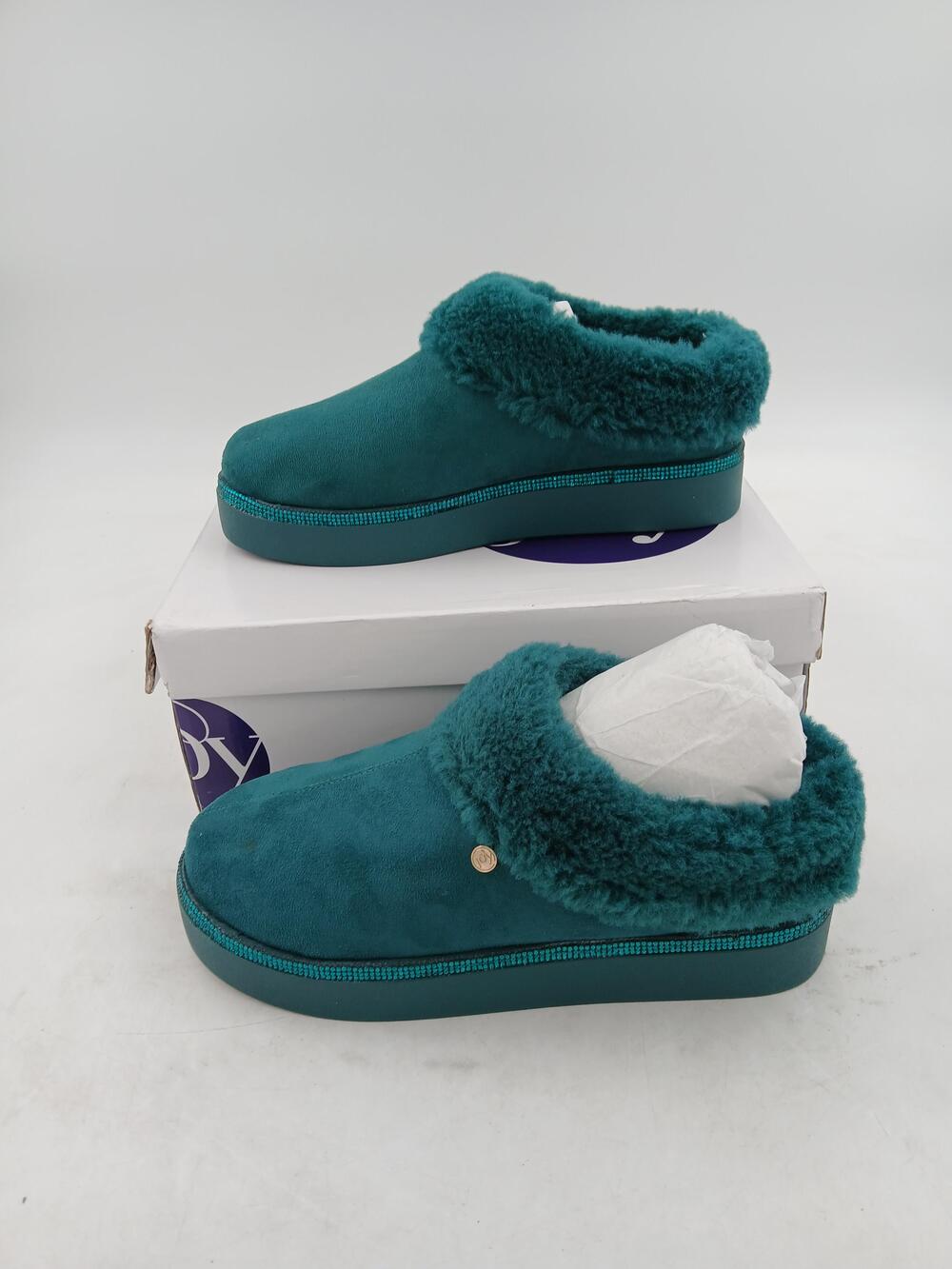 CleanBoss Slipper Shoes Womens Deep Jade Faux Fur Shearling House Clog Size 8